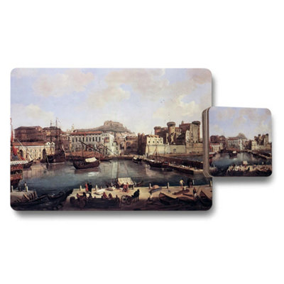 Benjamin Tate Design Harbor Cityscape Placemat And Coaster Set With Vintage Artwork from B&Q
