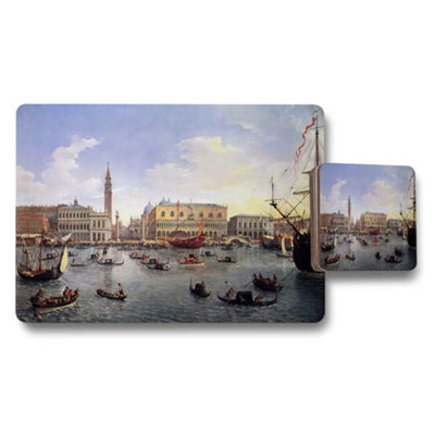 B&Q -  Venetian Harbor Scene Placemat And Coaster Set Artwork