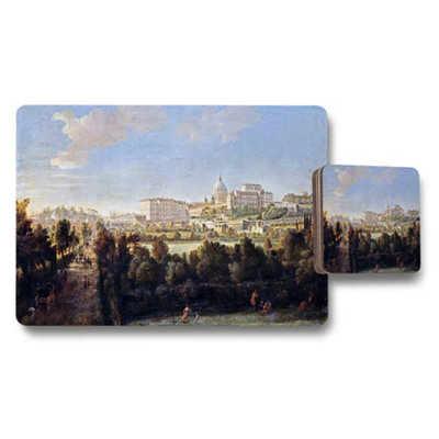 B&Q -  Rome Cityscape Placemat And Coaster Set With Dome View