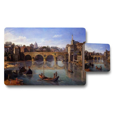 Benjamin Tate Design Venice Canal Cityscape Placemats And Coaster Set With Gondola Art from B&Q