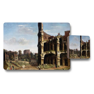 B&Q -  Placemat Coaster Set With Ancient Ruins Landscape Artwork Print