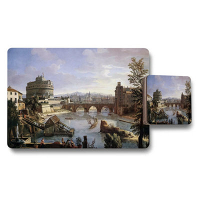 B&Q -  Placemat And Coaster Set With Classic Roman Cityscape Artwork