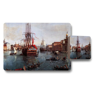 Benjamin Tate Design Harbor Scene Placemats And Coasters Set With Historic Ships Artwork from B&Q