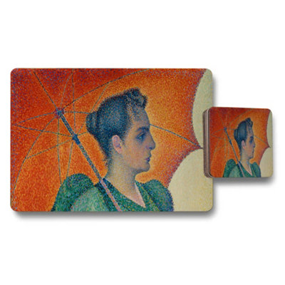 B&Q -  Impressionist Woman With Orange Umbrella Placemat And Coaster Set