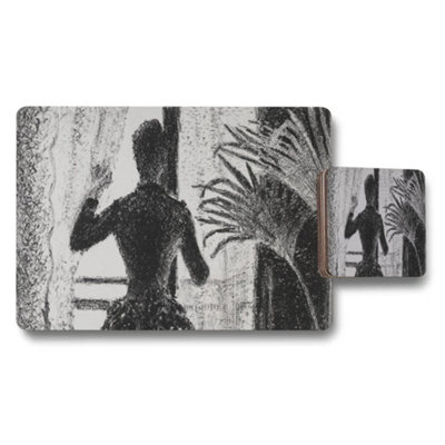 B&Q -  Placemat And Coaster Set Black And White Silhouette Art