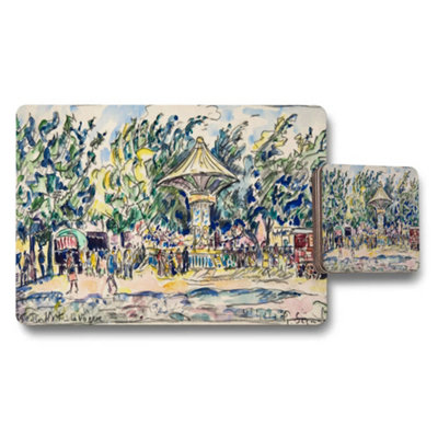 B&Q -  Impressionist Park Scene Placemat And Coaster Set With Carousel