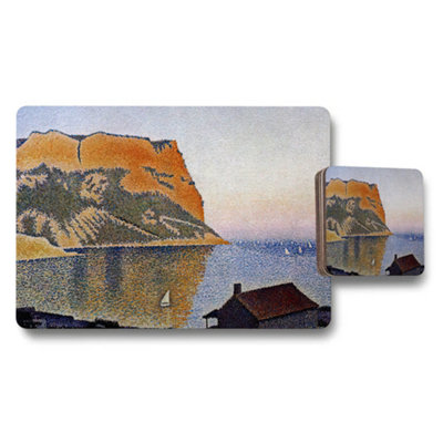 B&Q -  Seaside Cliff Landscape Placemat And Coaster Set With Ocean View Art
