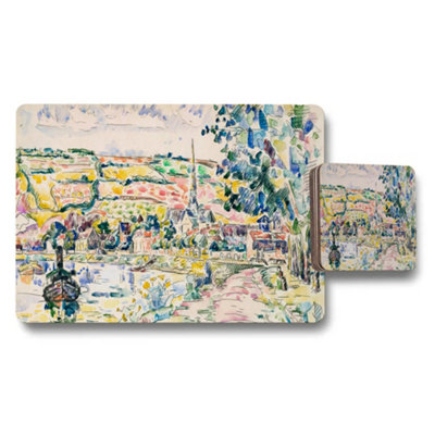 B&Q -  Watercolor Cityscape Placemats And Coasters Set For Dining Table
