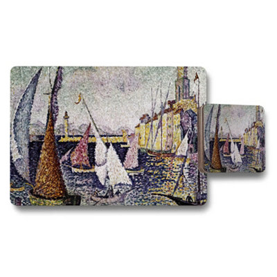 Benjamin Tate Design Harbor Boats Impressionist Art Placemat And Coaster Set from B&Q