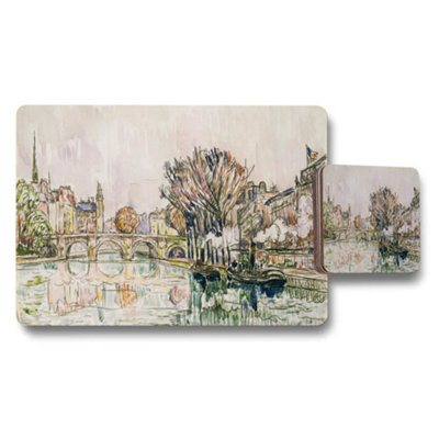 B&Q -  Placemat And Coaster Set With Impressionist River City Scene Artwork