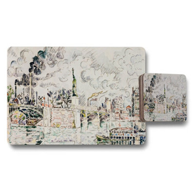 B&Q -  Watercolor Cityscape Placemat And Coaster Set For Dining Rooms