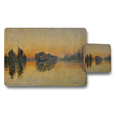 B&Q -  Sunset Lake Landscape Placemats And Coaster Set Golden Hour Edition