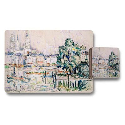 Benjamin Tate Design Cityscape Watercolor Placemat And Coaster Set For Dining from B&Q