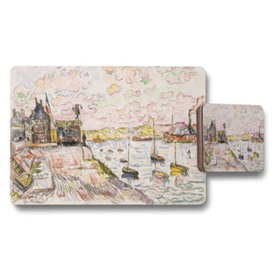 B&Q -  Harbor Scene Placemats And Coasters Set With Impressionist Painting