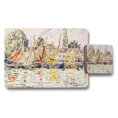 B&Q -  Impressionist Harbor Boats Placemat And Coaster Set Artwork