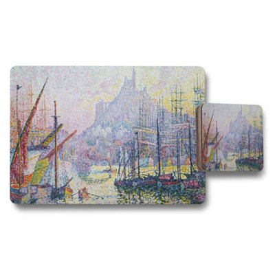 Benjamin Tate Design Impressionist Harbor Scene Placemat And Coaster Set from B&Q