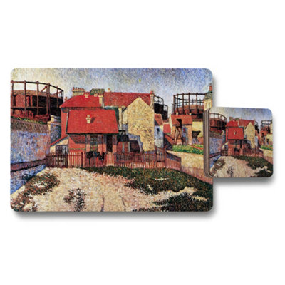 Benjamin Tate Design Placemat And Coaster Set Featuring Impressionist Village With Red Roofs from B&Q