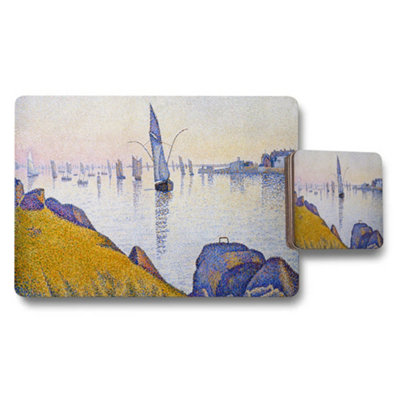Benjamin Tate Design Harbor Scene Placemats And Coaster Set With Sailboats In Watercolor Style from B&Q
