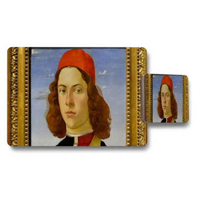 B&Q -  Placemat Coaster Set Featuring Classic Portrait Artwork Red Hat