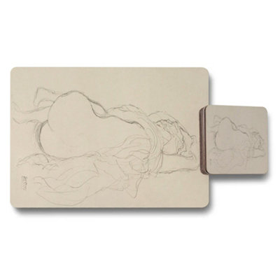 B&Q -  Reclining Nude Pencil Sketch Placemats And Coaster Set