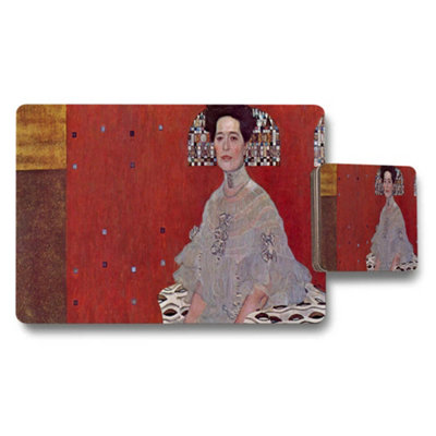 Benjamin Tate Design Gustav Klimt Inspired Woman Portrait Placemats And Coaster Set from B&Q