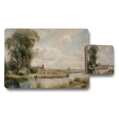 B&Q -  Rustic River Landscape Placemat And Coaster Set With Artwork