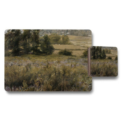Benjamin Tate Design Landscape Meadow Placemat And Coaster Set With Rustic Artwork from B&Q