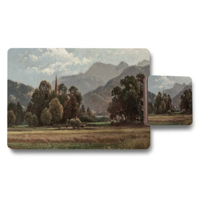 B&Q -  Landscape Themed Placemat And Coaster Set With Scenic Mountain Artwork