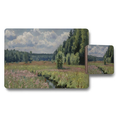 Benjamin Tate Design Impressionist Landscape Placemat And Coaster Set With Meadow Flowers from B&Q