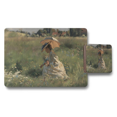 Benjamin Tate Design Impressionist Field Girl With Umbrella Placemat And Coaster Set from B&Q