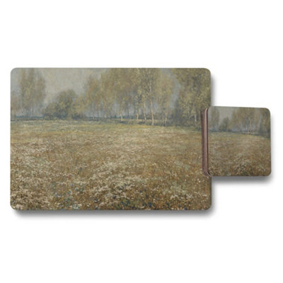 B&Q -  Placemat And Coaster Set Featuring Field Landscape Artwork
