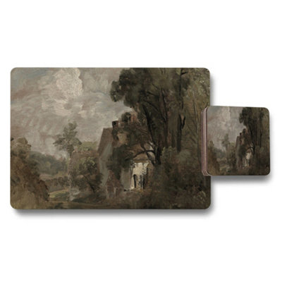 Benjamin Tate Design Artistic Landscape Cottage Scene Placemats And Coasters Set from B&Q