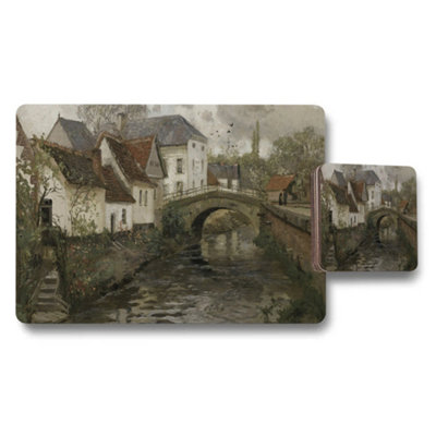B&Q -  Scenic Village Bridge Canal Placemat And Coaster Set