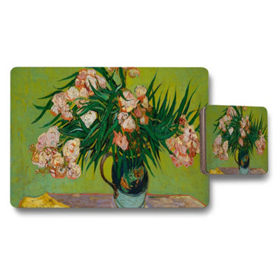 B&Q -  Floral Vase With Pink Roses Placemat And Coaster Set
