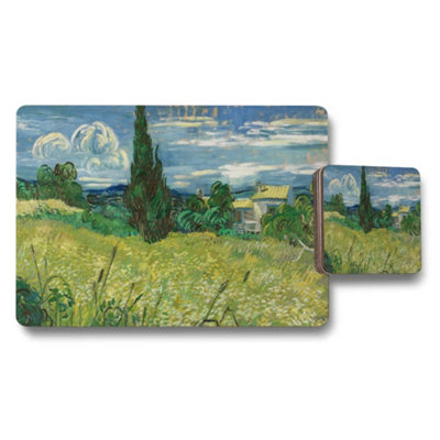 Benjamin Tate Design Impressionist Landscape Placemat And Coaster Set Featuring Cypress Fields from B&Q