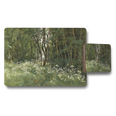 B&Q -  Forest Meadow Placemat And Coaster Set With White Wildflowers