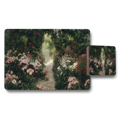 B&Q -  Floral Garden Path Placemats And Coaster Set With Roses