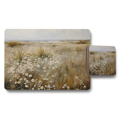 Benjamin Tate Design Daisy Field Placemats And Coasters Set In Neutral Tones from B&Q