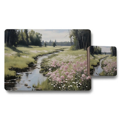 B&Q -  Nature Landscape Placemat And Coaster Set River Meadow Wildflowers