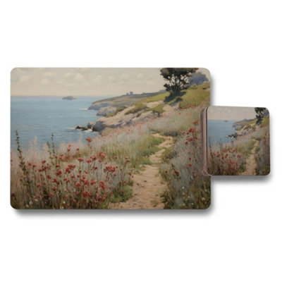 Benjamin Tate Design Coastal Landscape Placemat And Coaster Set With Seaside Path Artwork from B&Q