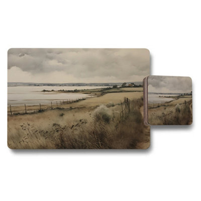 Benjamin Tate Design Coastal Landscape Placemats And Coaster Set With Seaside View from B&Q