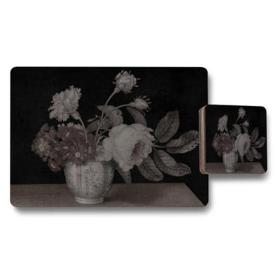 Benjamin Tate Design Floral Vase Placemats And Coasters Set Monochrome Vintage Decor from B&Q