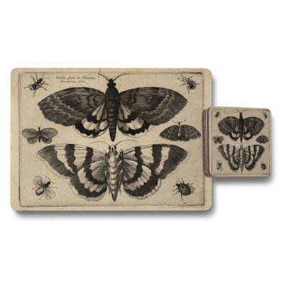 B&Q -  Vintage Butterfly Placemat And Coaster Set With Botanical Artwork