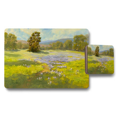 Benjamin Tate Design Field Of Wildflowers Placemats Coasters Set With Scenic Meadow Artwork