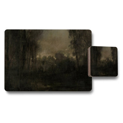Benjamin Tate Design Dark Forest Landscape Placemats And Coaster Set For Dining from B&Q