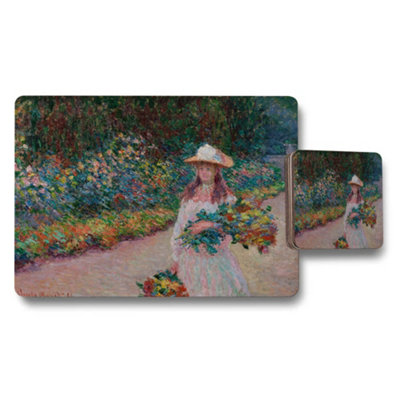 Benjamin Tate Design Impressionist Garden Woman With Bouquet Placemats Coaster Set from B&Q