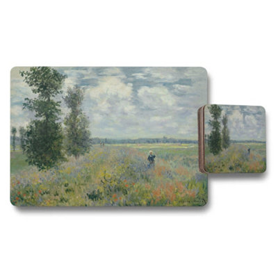 Benjamin Tate Design Impressionist Meadow Wildflower Field Placemat And Coaster Set