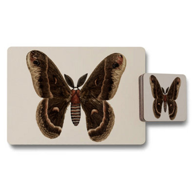 B&Q -  Moth Themed Placemat And Coaster Set Featuring Large Brown Wings