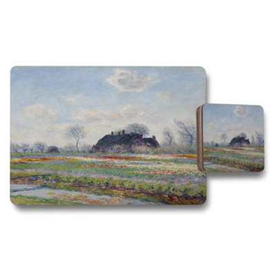 Benjamin Tate Design Impressionist Landscape Placemat And Coaster Set With Cottage Field Scene from B&Q