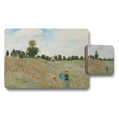 Benjamin Tate Design Poppy Field Impressionist Art Print Placemat And Coaster Set from B&Q
